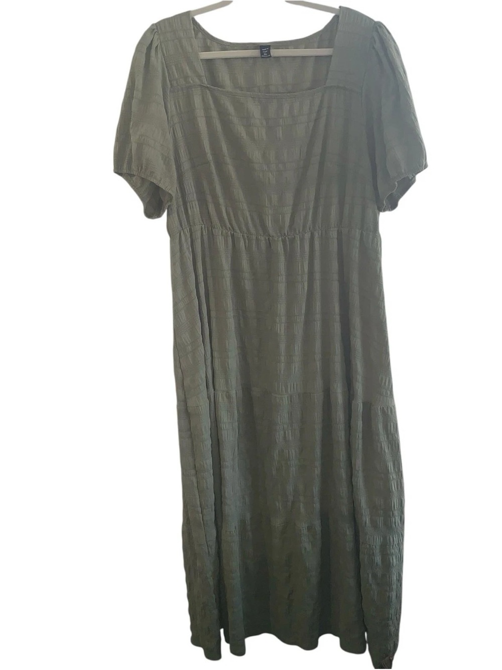 SHEIN Olive Green Short Sleeve Square Neck Midi Dress